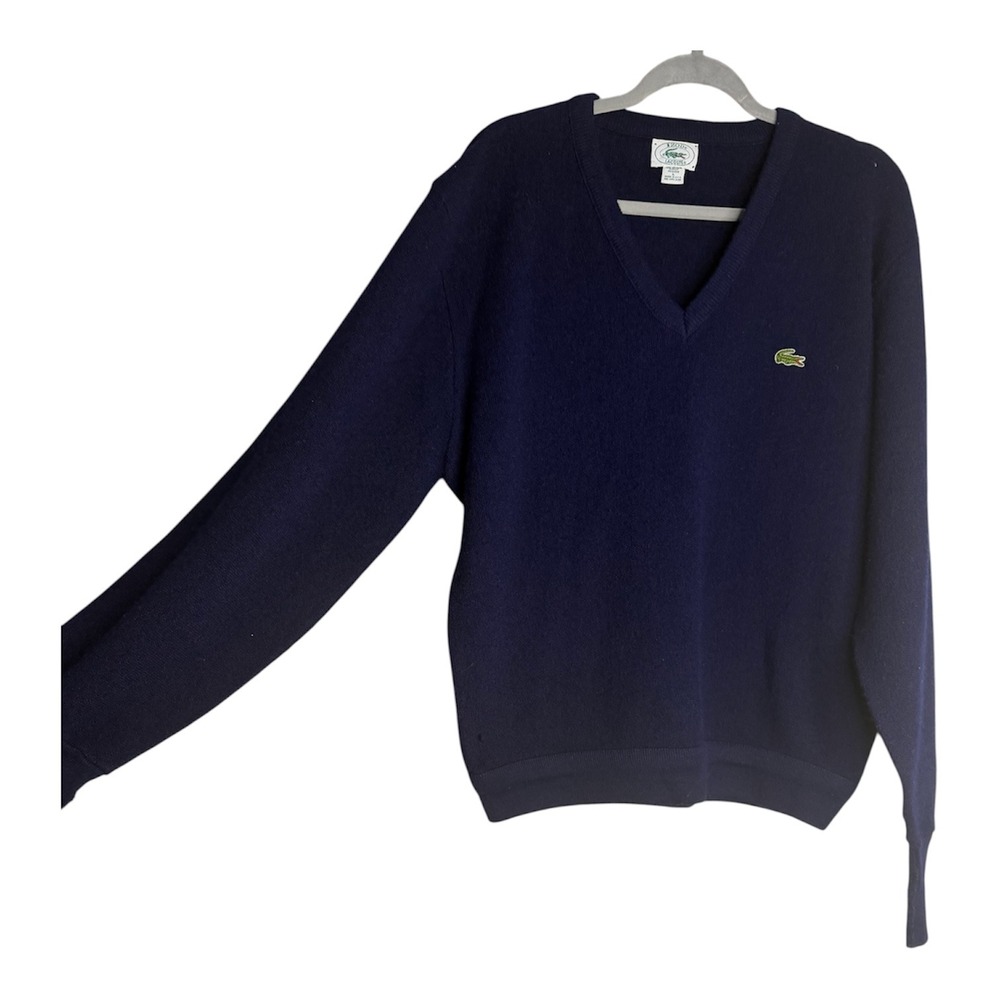 Vintage Izod Lacoste Mens Large Navy Blue V-Neck Orlon Acrylic Sweater USA Made